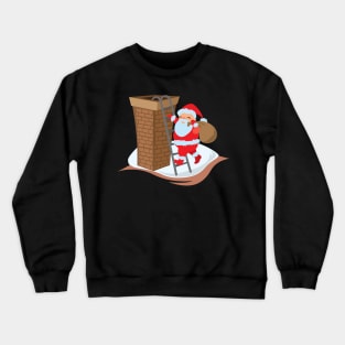 Santa climbing ladder up to chimney Crewneck Sweatshirt